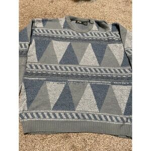 Stefano Man Vintage 90s Geometric Triangle Knit Sweater Mens XL Blue Grey Korea